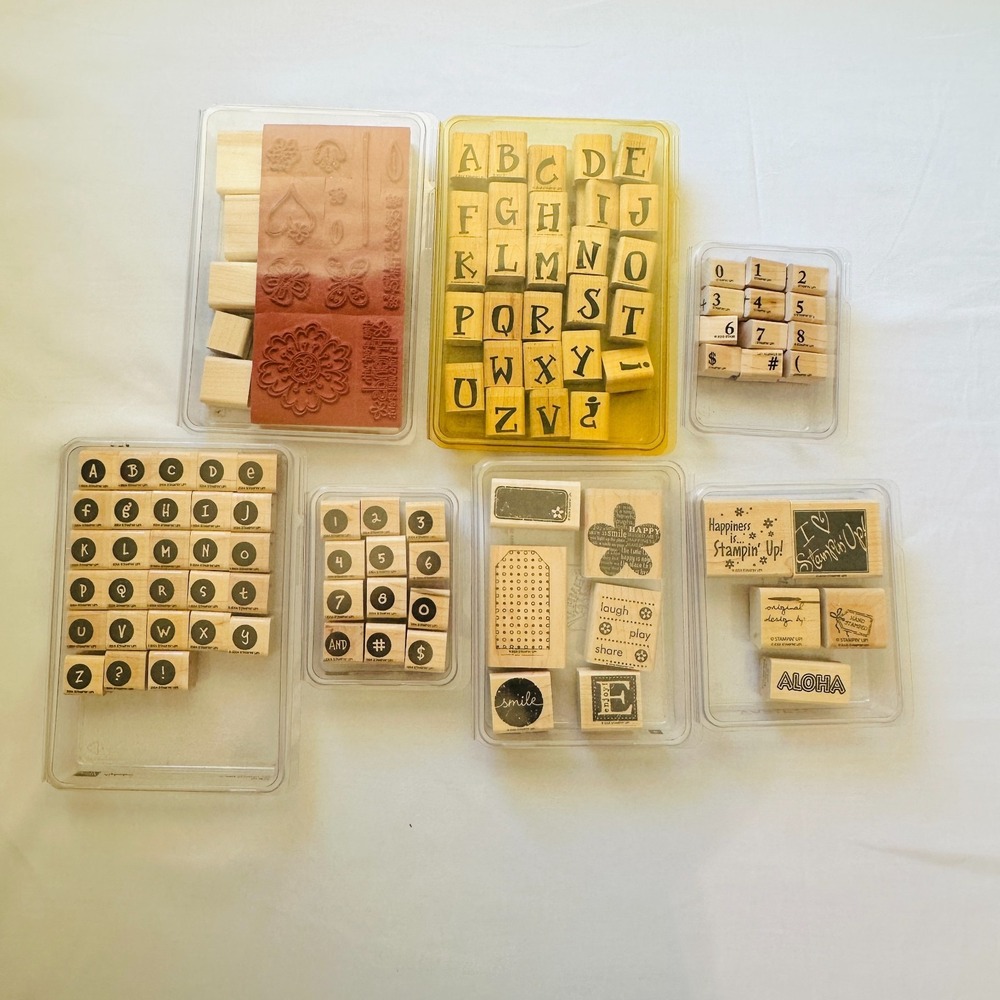 Stampin' Up! Rubber Stamp Sets Lot of 7 Alphabets Numbers Floral Tags‎